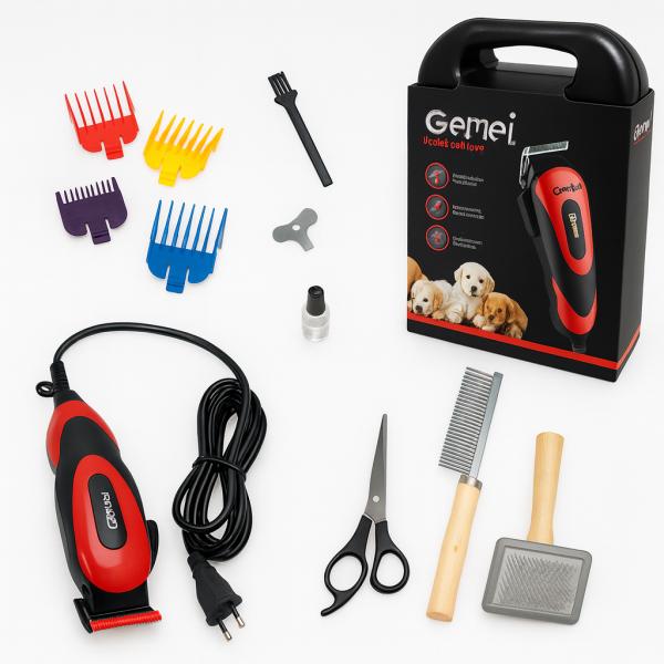 Фото  УЦЕНКА! Машинка для стрижки собак и кошек Geemy GM-1023, 4 насадки, щетки (Повреждение корпуса 3363)