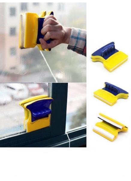 Фото  УЦЕНКА! Щётка для мытья окон с двух сторон Jian Jun магнитная, жёлтая (Плохая упаковка 3371)