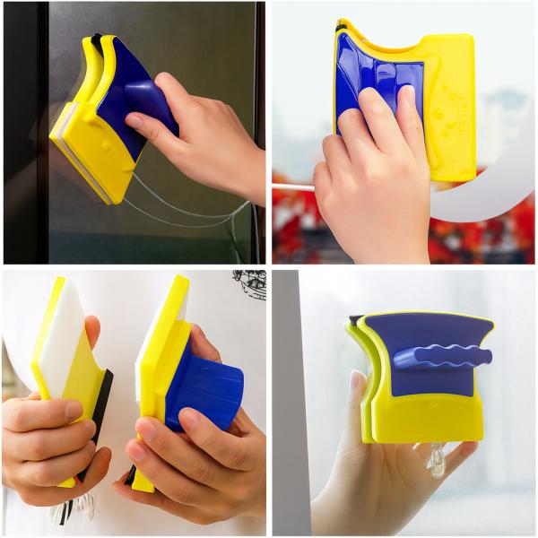 Фото  УЦЕНКА! Щётка для мытья окон с двух сторон Jian Jun магнитная, жёлтая (Плохая упаковка 3371)
