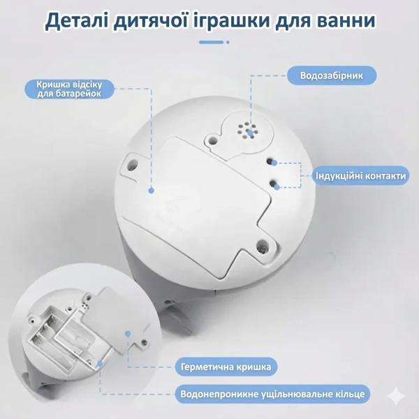 Фото  УЦЕНКА! Игрушка для ванной в виде кита музыкальный светящийся фонтан серый (Плохая упаковка 3374)