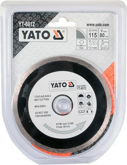 Диск алмазный YATO сплошной 115x5,3x22,2 мм для мокрой резки (YT-6012)