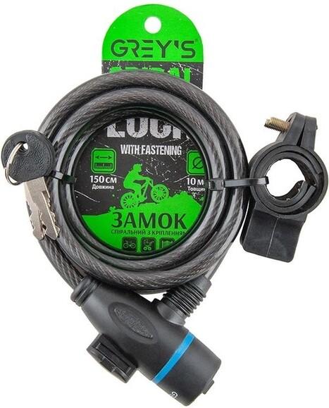 Велозамок спиральный Grey's 10х1500 мм (GR51015)
