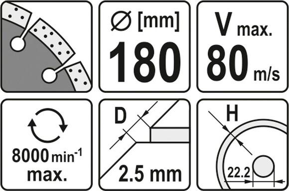 Диск алмазный YATO сегмент 180x8,0x22,2 мм (YT-6004)