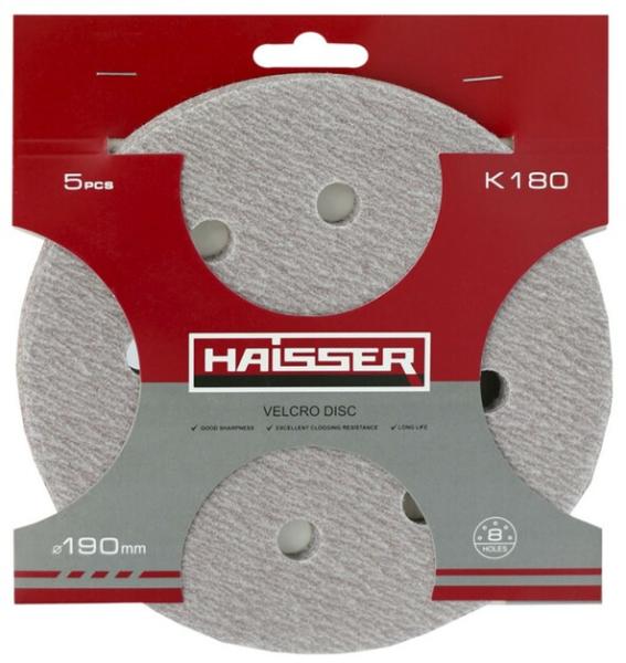 Круг шлифовальный самоклеящийся с отверстиями Haisser 190 мм, k 180, 5 шт. (119677)