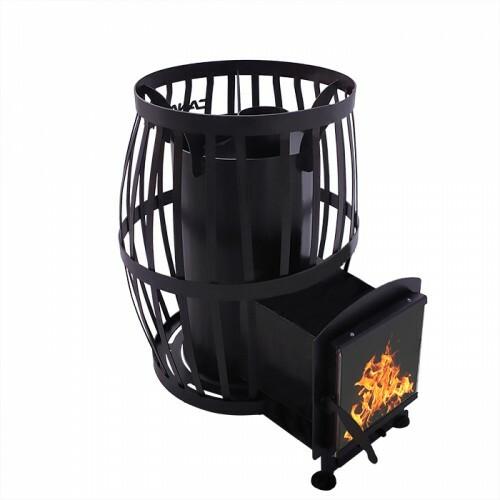 Печь для бани CANADA Бочка 30 м.куб. с выносом и стеклом 305х305 (PBS-CB30-30V)