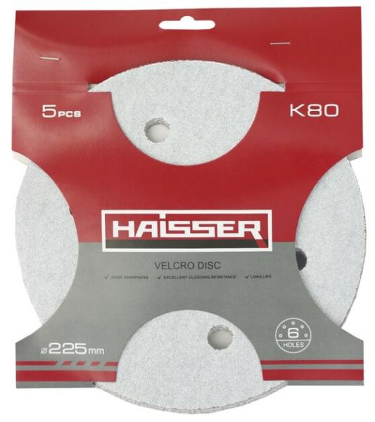 Круг шлифовальный самоклеящийся с отверстиями Haisser 225 мм, k 80, 5 шт. (119681)