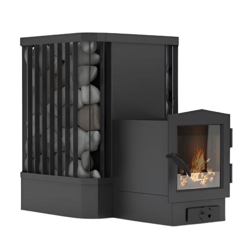 Печь для бани и сауны VESUVI ребро 20 куб.м с выносом и стеклом 305*305 (PBS-VREB20-30V)