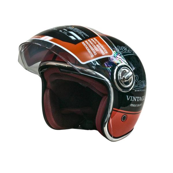 Мотошолом відкритий Beon B-108A ABS SUPER SPORT SHINY BLACK/ORANGE (глянець чорний/помаранчевий), розмір XXL