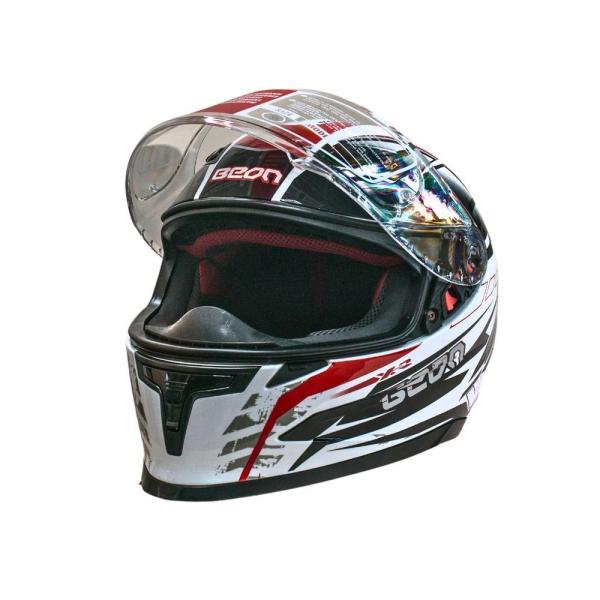 Мотошолом інтеграл Beon B-503 SINGLE VISOR ANGLE TEAR SHINY WHITE/RED (глянець білий/червоний), розмір XL