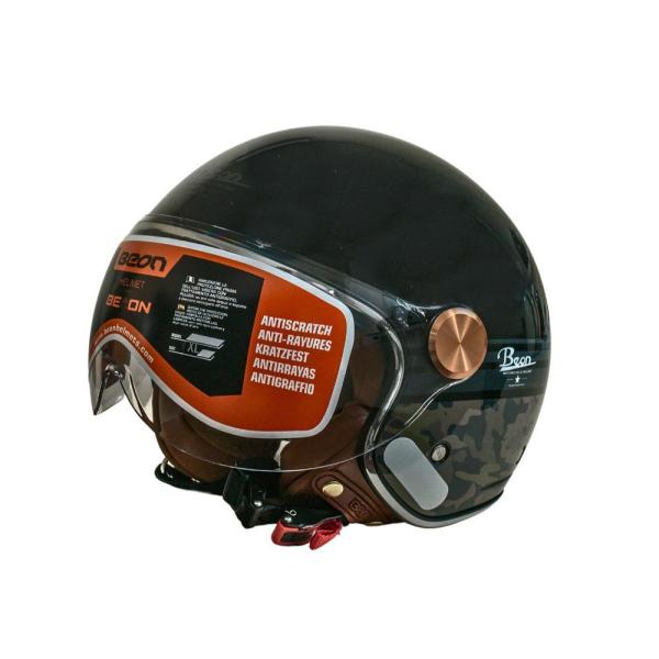 Мотошолом відкритий Beon B-120 27 SHINY BLACK (глянець чорний), розмір XL