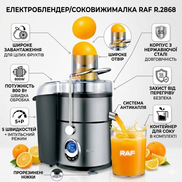 Фото Все для кухни Блендер-соковыжималка с 5 скоростями и импульсным режимом RAF R.2868 800W