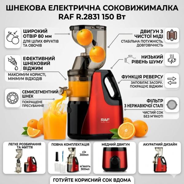 Фото Все для кухни Электрическая соковыжималка с фильтром из нержавеющей стали и реверсом RAF R.2831 150W
