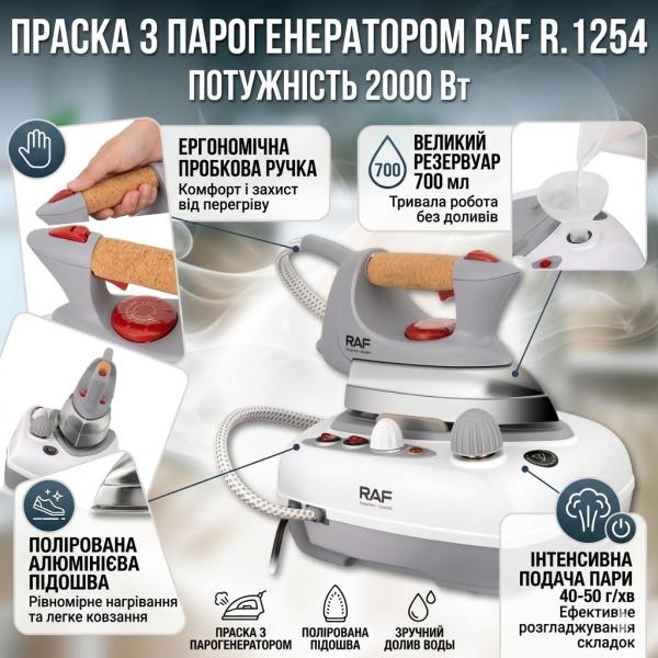 Фото Товары для дома и сада Утюг с парогенератором, алюминиевой подошвой и пробковой рукояткой RAF R.1254 2000W