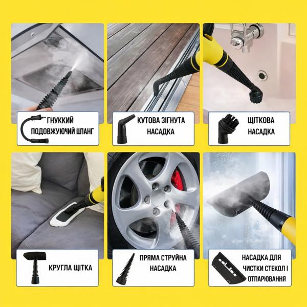 Фото Товары для дома и сада Ручной пароочиститель 1000 Вт с баком 350 мл и набором из 6 насадок RAF R.1028