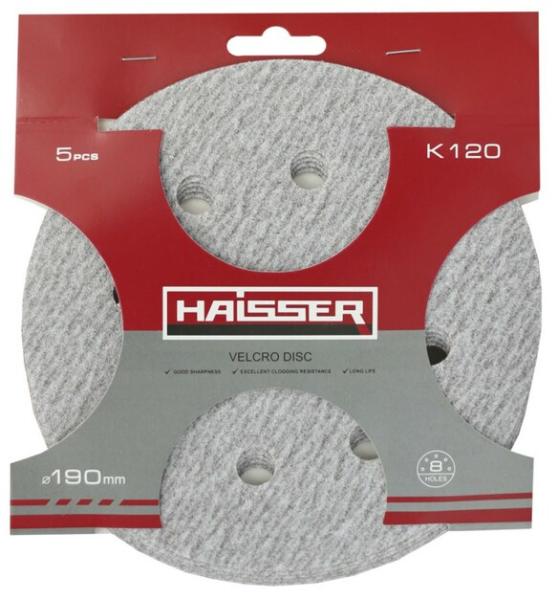 Круг шлифовальный самоклеящийся с отверстиями Haisser 190 мм, k 120, 5 шт. (119673)