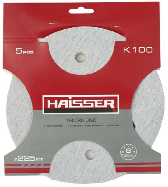 Круг шлифовальный самоклеящийся с отверстиями Haisser 225 мм, k 100, 5 шт. (119683)