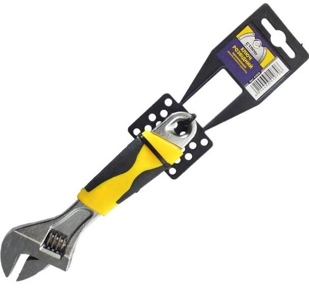 Ключ разводной Сталь 200 мм хромированный, двухкомпонентные рукоятки (41071)