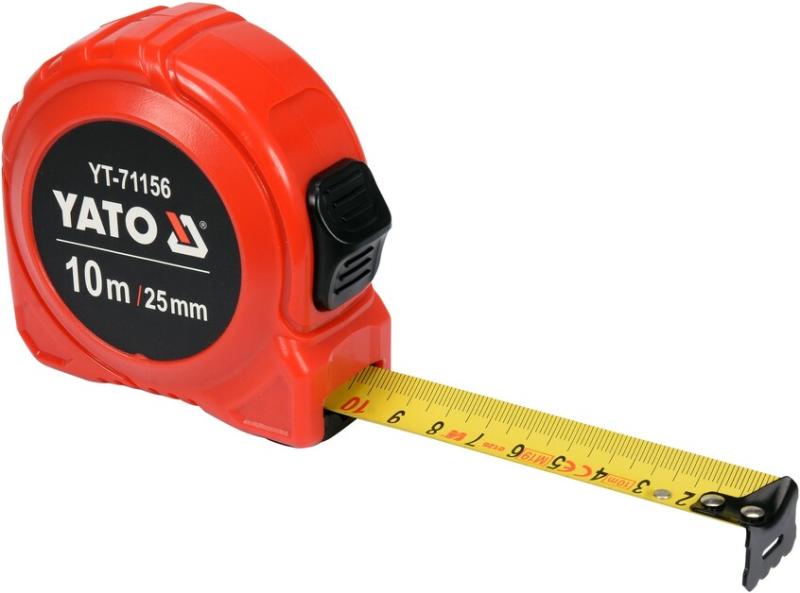 Рулетка Yato (YT-71156) 10 м x 25 мм стальной лентой, нейлоновым покрытием, двойной блокировкой