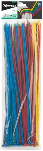 Стяжки кабельные пластиковые Bradas 4.8x200 мм, COLOUR MIX (TSM51148200)