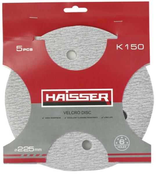 Круг шлифовальный самоклеящийся с отверстиями Haisser 225 мм, k 150, 5 шт. (119687)