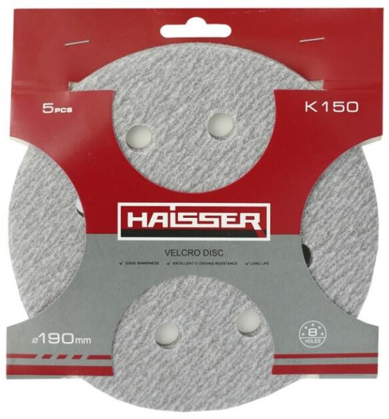 Круг шлифовальный самоклеящийся с отверстиями Haisser 190 мм, k 150, 5 шт. (119675)