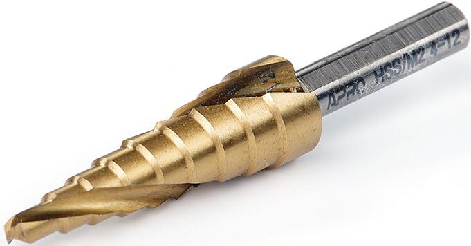 Сверло ступенчатое спиральное APRO 4-12 мм, сталь 6542 (830745)