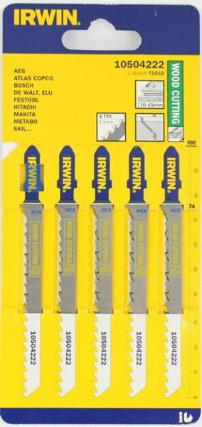 Пилка для лобзика по дереву Irwin BJSB T101D 5шт (10504222)