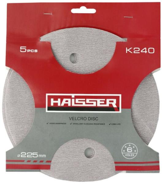 Круг шлифовальный самоклеящийся с отверстиями Haisser 225 мм, k 240, 5 шт. (119691)